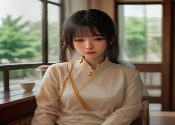 录音棚式访谈现场,一位女性专家坐在麦克风前接受采访,背景为简约蓝灰色调布景